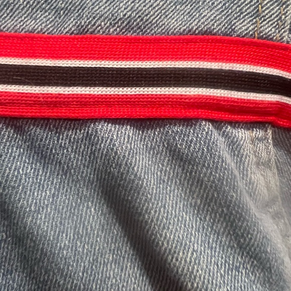 Red Striped Distressed Jean Jacket! - Picture 12 of 13
